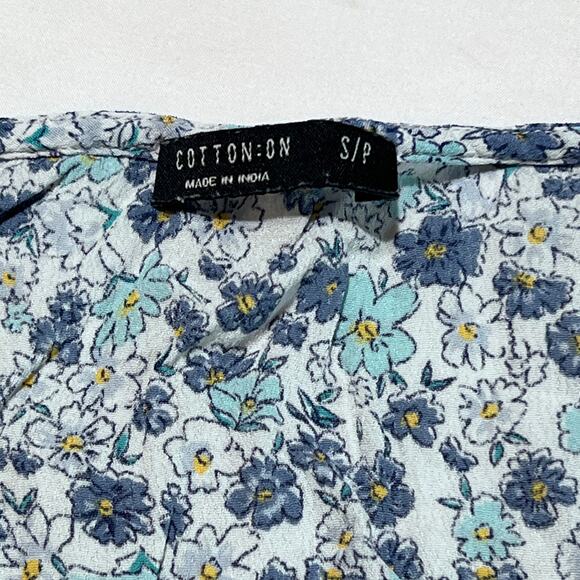 Cotton On Women small Floral Ruched Mini Dress Short Sleeve Blue White romantic - Picture 3 of 6